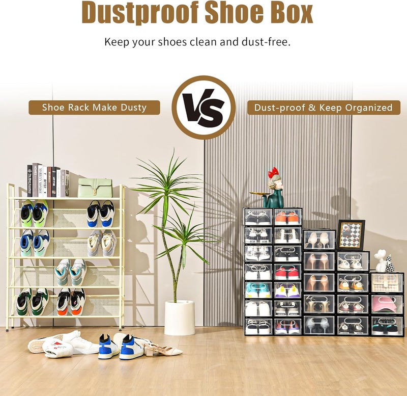 Clemate 15 Pack Shoe Storage Boxes, Clear Plastic Stackable Shoe Organizer for Closet, Shoe Box with Magnetic Door, Foldable Shoe Storage Bin, Sneaker Storage Box Shoe Rack Container Holder, Size 11 - Image 5